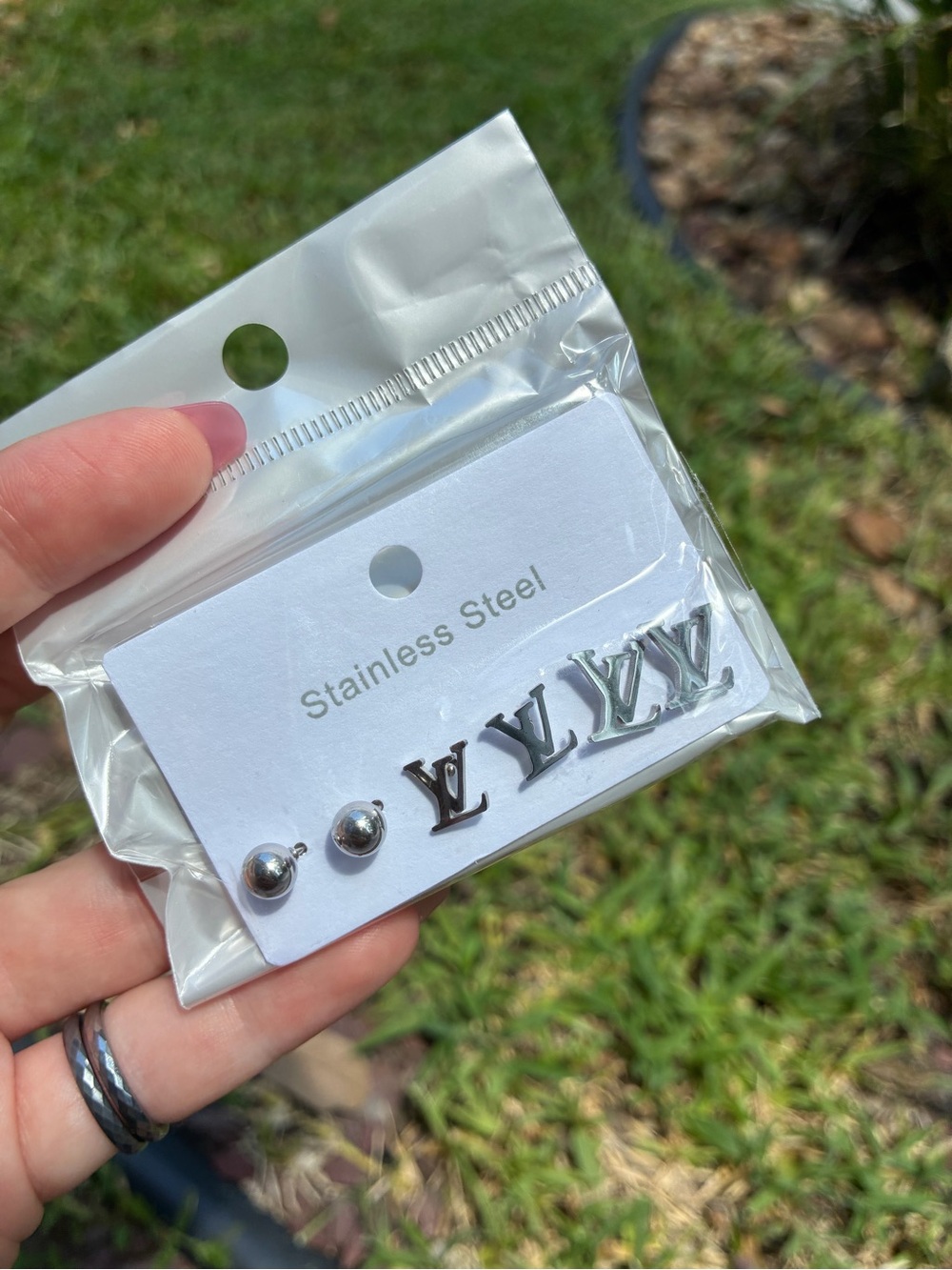 Stainless steel, three-piece earring set silver